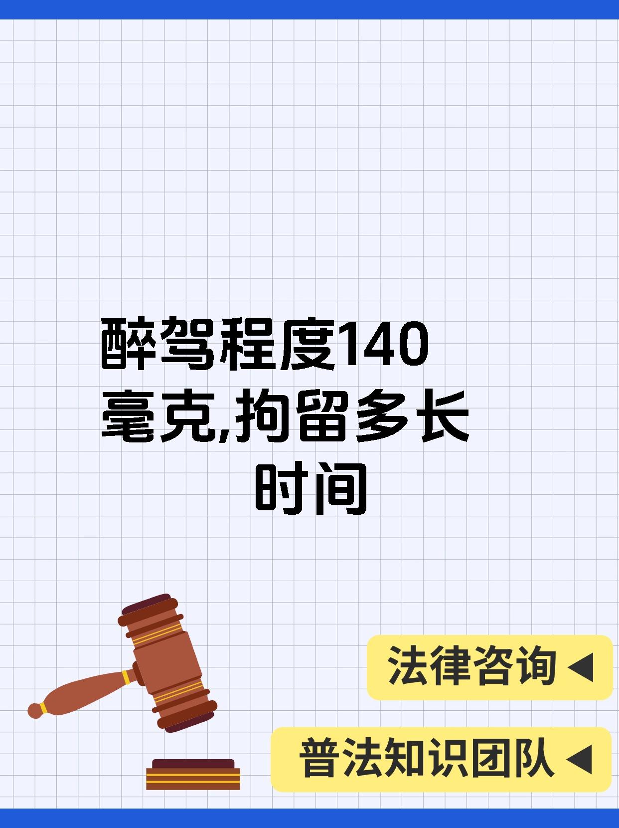 醉驾程度140毫克,拘留多长时间